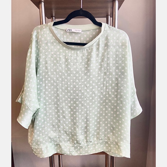 Polka Dot Romantic Cotton Blouse Green main image 1